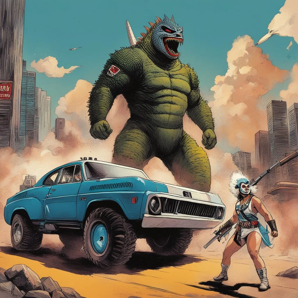 [art by Greg Smallwood] Mil Mascaras vs. Godzilla (tank_girl)