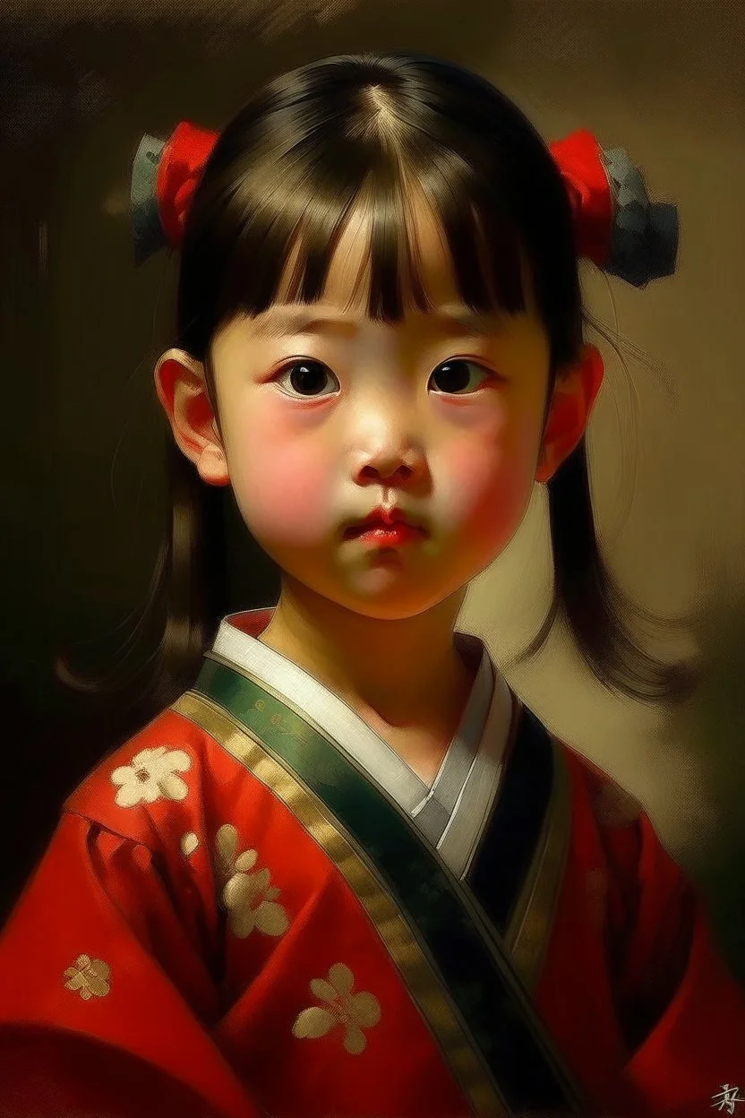 japanese little girl from the front portret painting neoclassism