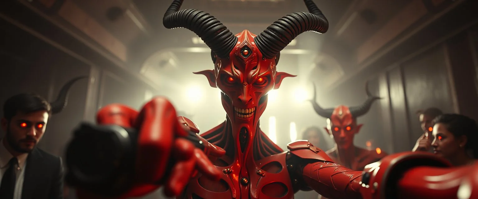 nephilim ai meat grinder camera meetup selfie smart transcendent devil pointing at camera