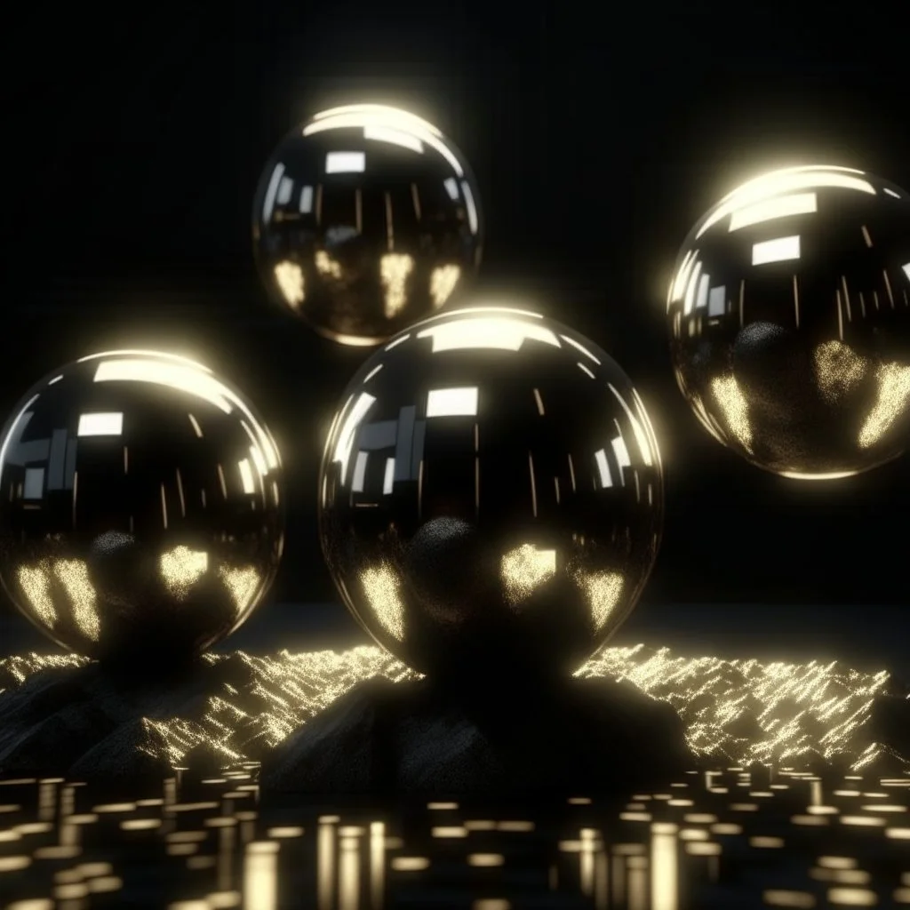 3 clean metal balls scattered in space, flying in the air, ethereal sky light above, no surface and bubbles, epic photo, sharp on highly detailed skin with wrinkles and high contrast, photorealistic, 4K, 3D, realism, hyperrealism, detail, good lighting, detailed texture, modern photography style, 3D, 4D, 4K --2:3