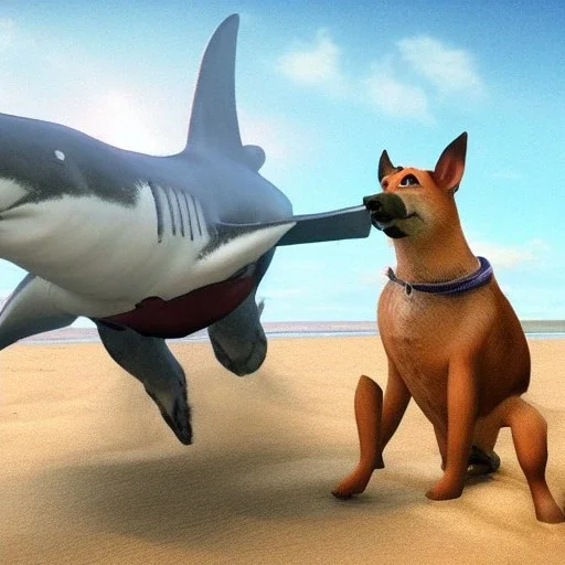 sharkhound on the beach from a realistic video game