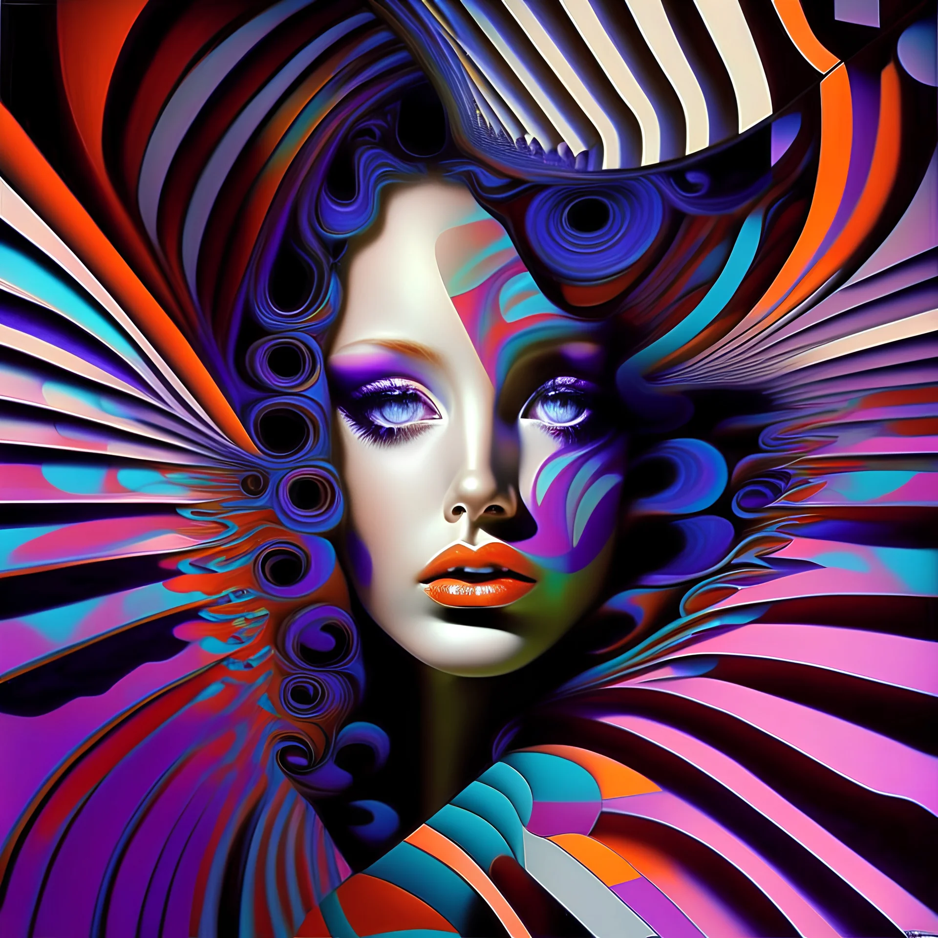 Feminine beauty by Carlos Cruz-Diez, Mandelbrot, J. Scott Campbell, abstract surrealism