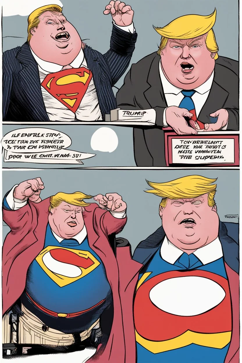 fat superman with donald trump's head