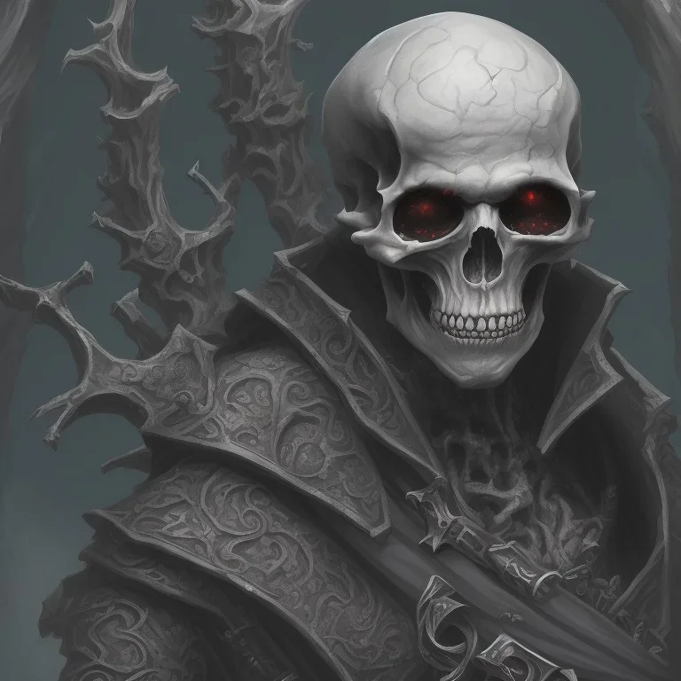 Evil Old human Necromancer in dark robes in a dark cave covered in darkness and bones with skeletons surrounding