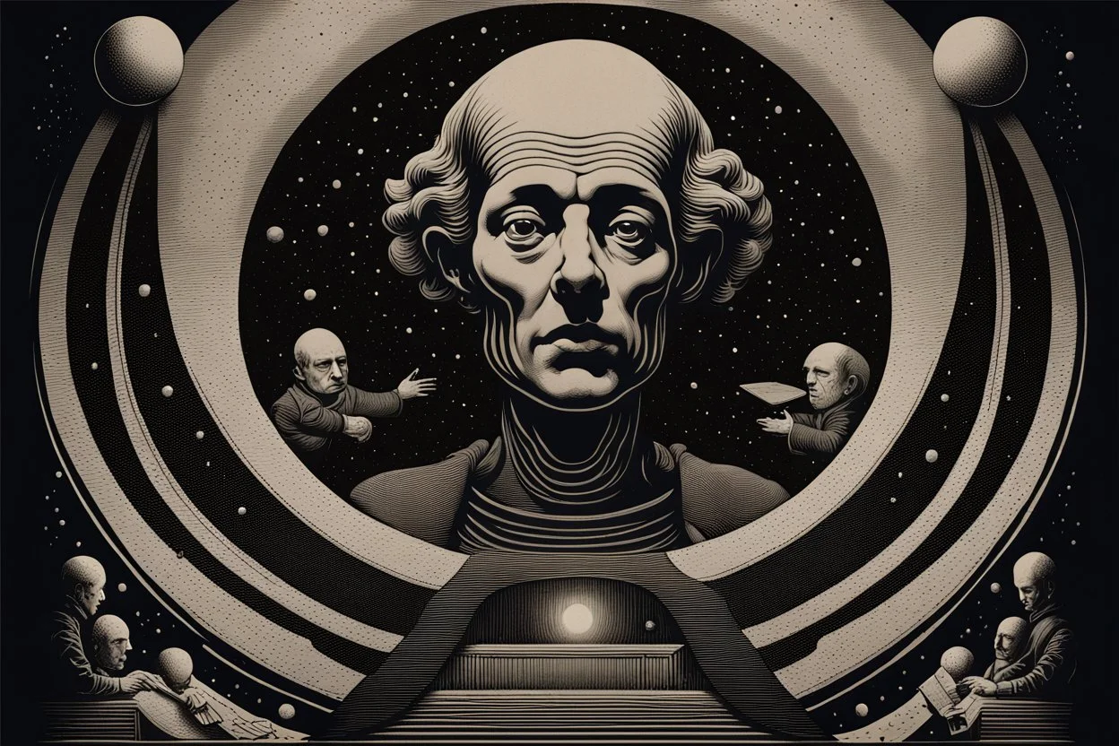 specled propaganda poster in the style of Rembrandt, Escher and Giger