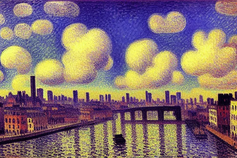 Retrowave city, clouds, camille pissarro p