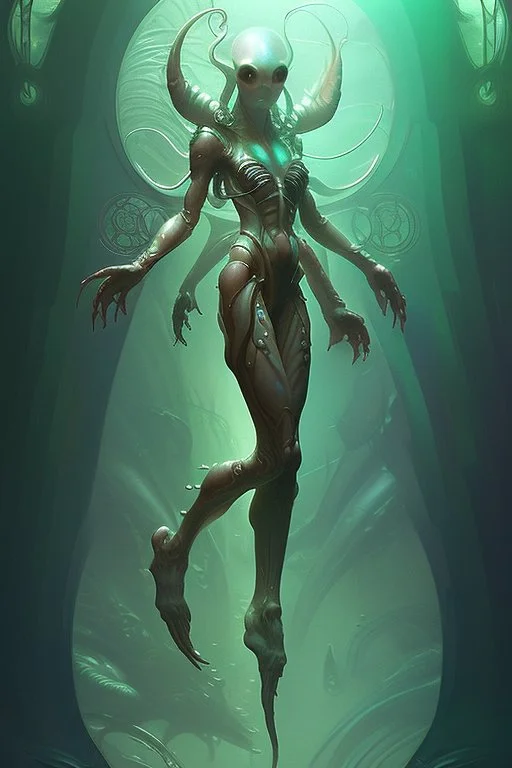 Alien Aquatic, fantasy, intricate, elegant, highly detailed, digital painting, artstation, concept art, matte, sharp focus, illustration, art by greg rutkowski and alphonse mucha and andreas rocha