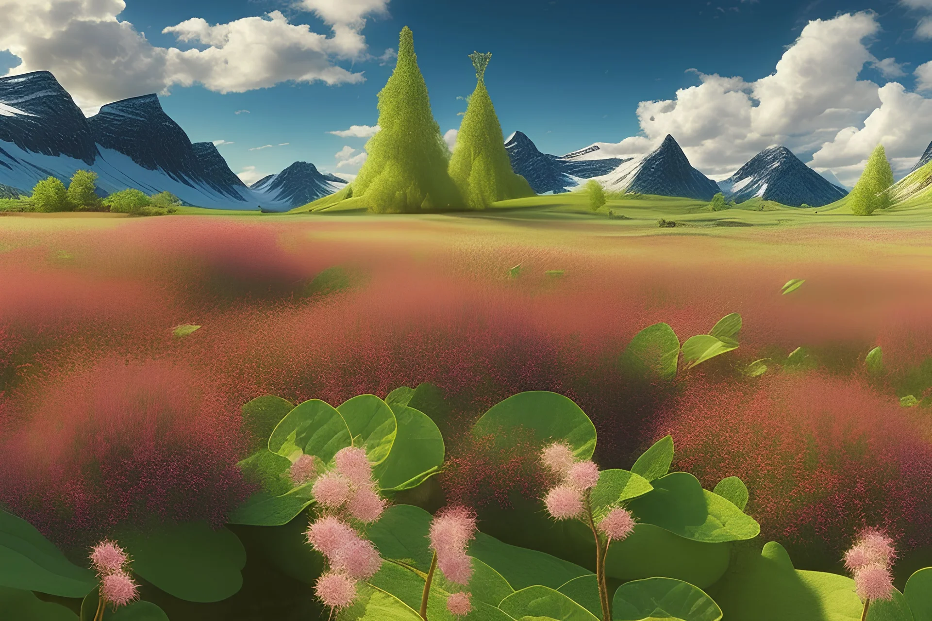 a beautiful digital painting of norwegian cowberry fields, masterpiece, spring time, sharp focus, intricate details, colourant colors, visually stunning, wide angle view, octane render, volumetric lighting, vdb clouds, realistic shadows, uhd, 8k, art by edvard diriks