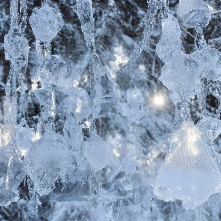 winter landscape, bells, glimmering, ice, crystals