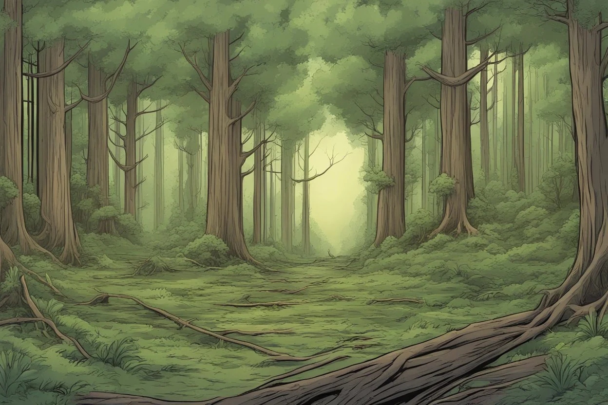 background forest , apocalyptic, comic book,