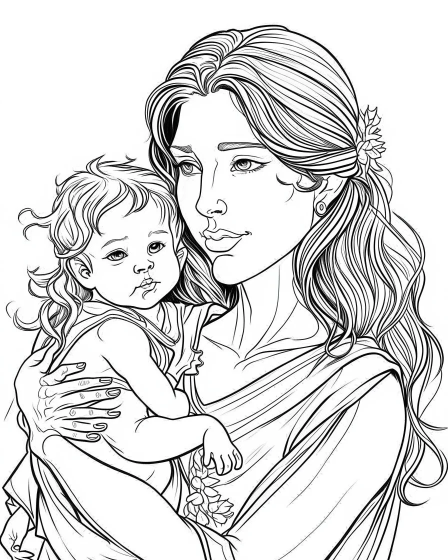 real mother coloring pages b/w outline art for kids coloring book page,, Kids coloring pages, full white, kids style, white background, whole body, Sketch style, full body (((((white background))))), only use outline., cartoon style, line art, coloring book, clean line art, white background, Sketch style