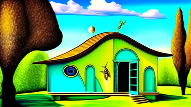 salvador dali styled picture of backyard shed