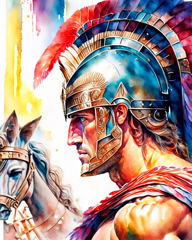 Achilles in the Trojan War, watercolor, ultra quality, hyper detailed, maximalist artwork, 8k