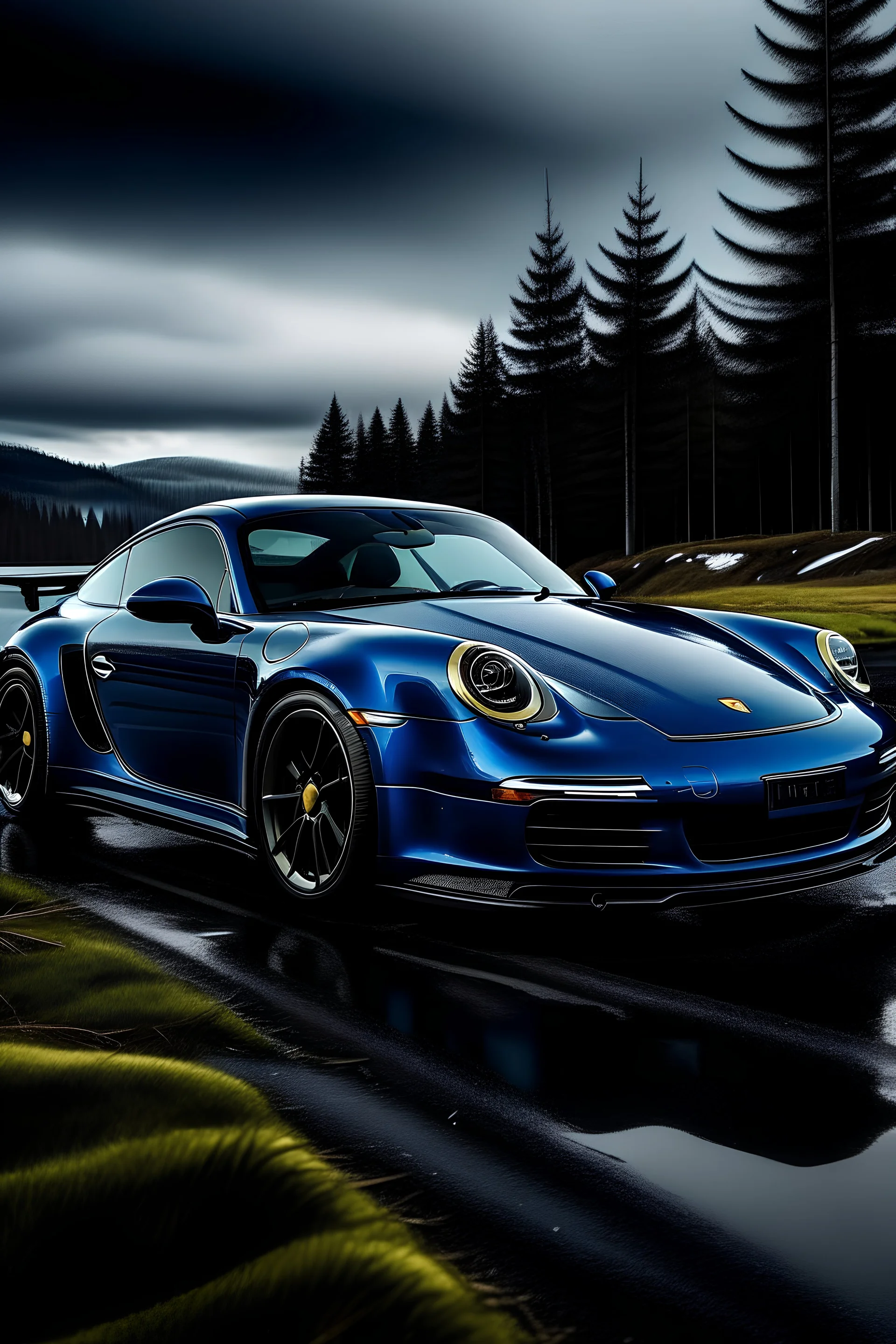 porsche 911 turbo s dark blue in norway