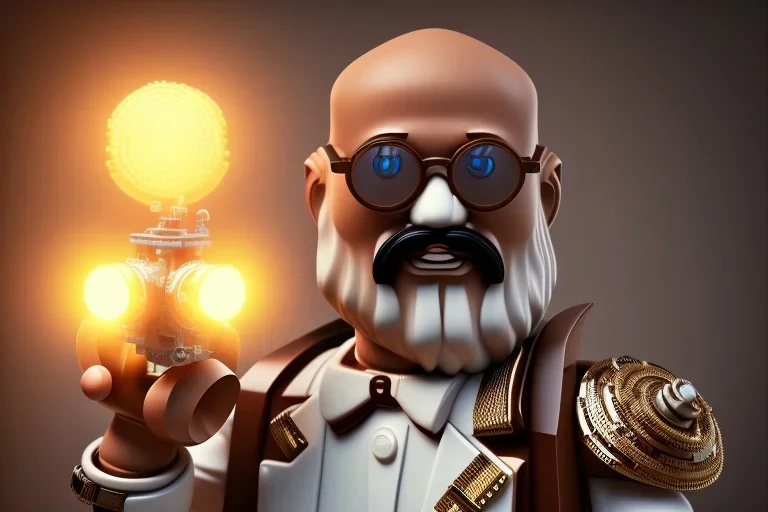 portrait of a bald and shaved Atul Bhardwaj building lego, steampunk, brown eyes, no facial hair, steampunk, unreal 5, octane render, cinema4d, dynamic lighting, soft lighting, 4k, redshift render, highly detailed, hyper realistic