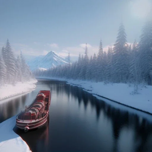 Alaska river winter steamboat