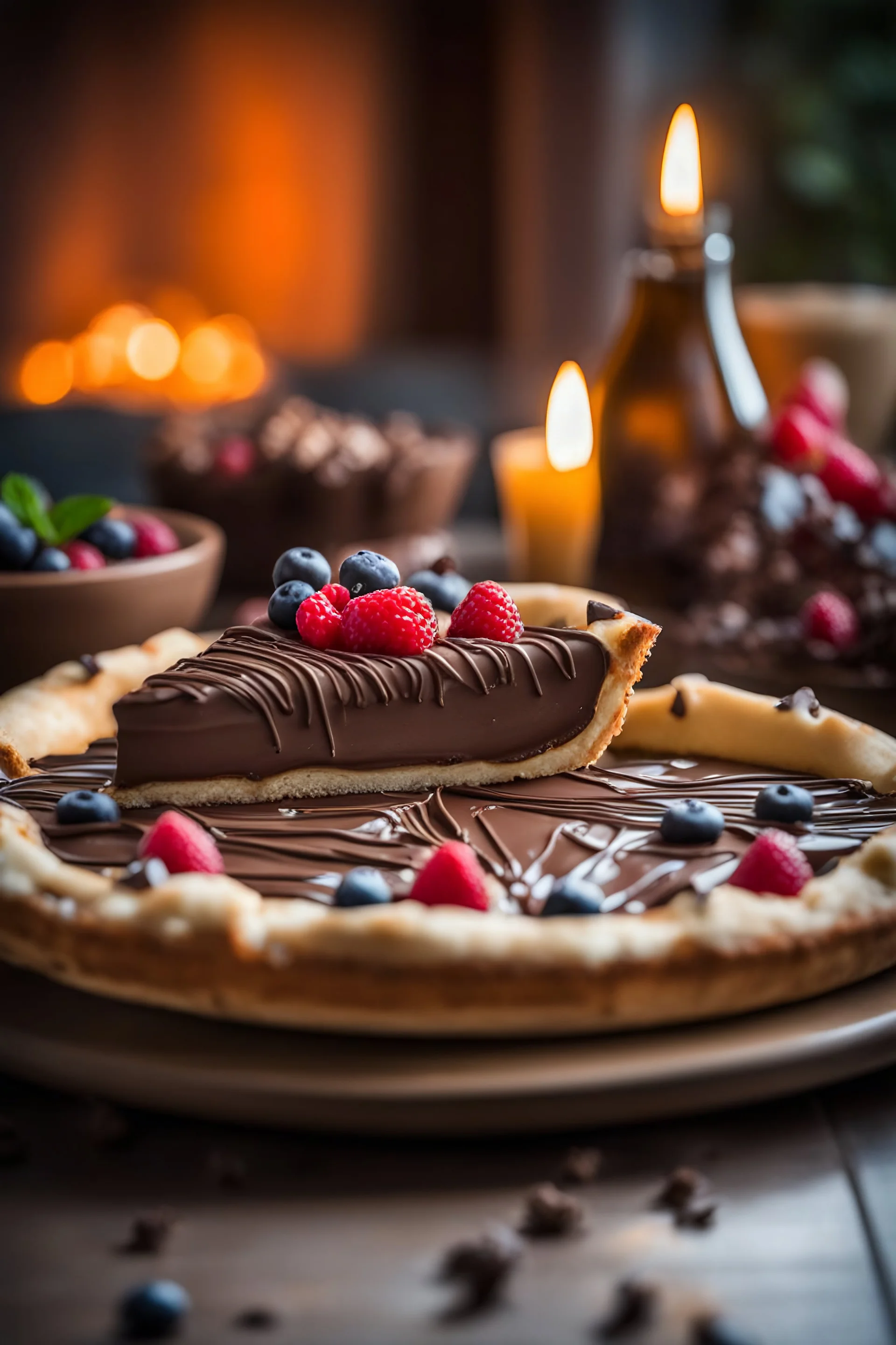 whole chocolate pizza three ways body, ambient lighting, Hasselblad X1D II 50C with an XCD 45mm f/3.5 lens, using an aperture of f/4, ISO 400 and a shutter speed of 1/125 sec, intricate, photorealistic and unrealistic mechanism, shallow depth of field