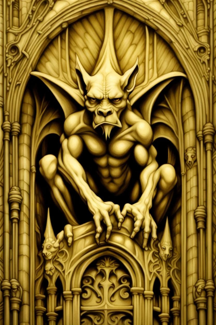 Gargoyles Promt: Art Nouveau Gothic Hyper realistic intricate oil paint detailed pencil sketched Notre Dame gargoyles in the style of Escher, a resin painter