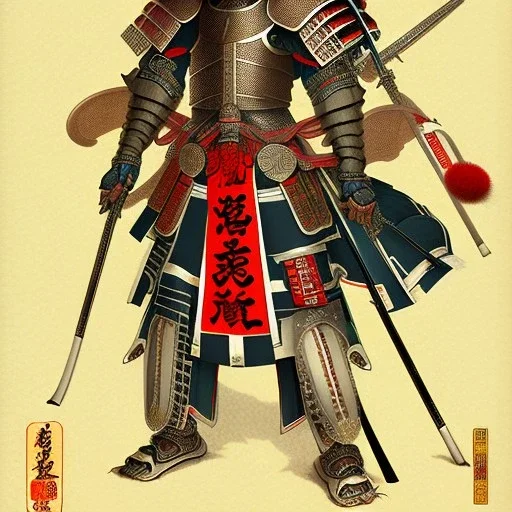 Ukiyo-e Style , Male Samuri in armour, full body