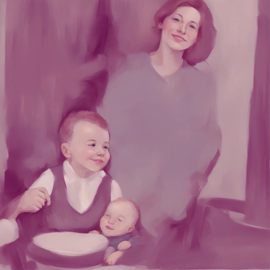 A mother sits on a chair and looks at her son with a smile and lots of love, digital art, cartoon style high quality, high resolution,