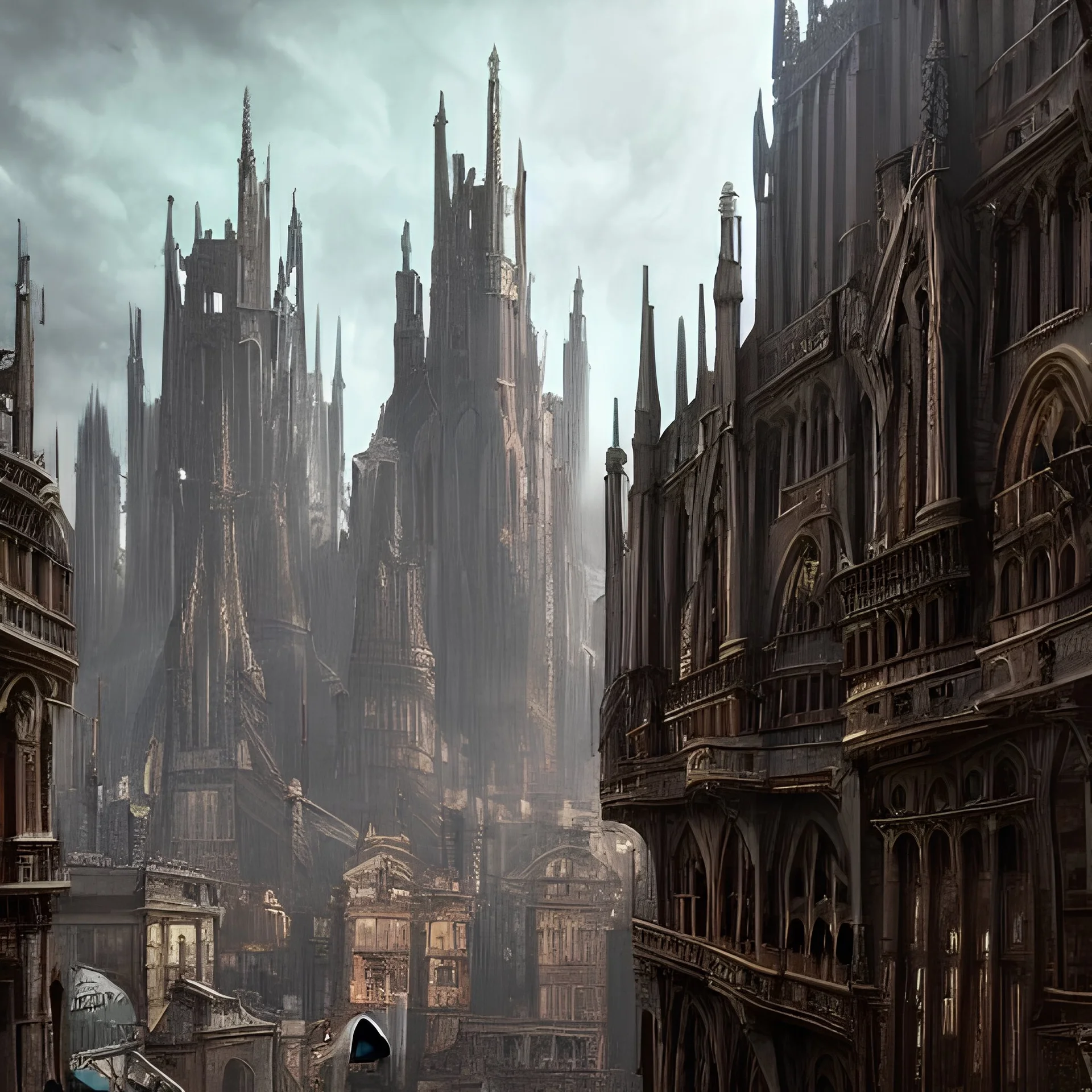 ,Neogothic architecture,inslandsMetropolis, uphill Road,detailed facades,detailed painting, 8K resolution,German noir,matte painting,felix kelly,biopunk,trieste