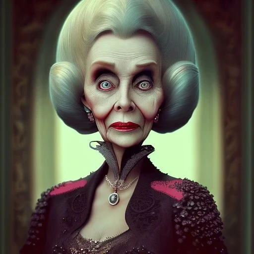 extrem tim burton style of old evil lady stepmother, sharp focus