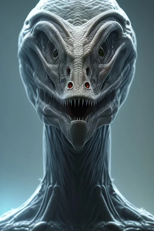 dinosaur alien, head, evil, 8k, finely detailed, photo realistic, HR Giger style