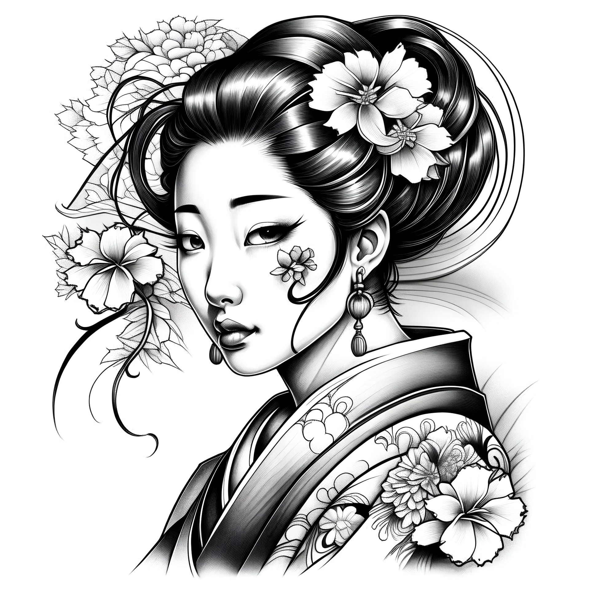 geisha drawing tattoo design