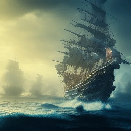 Pirate ship, cinematic,cinematic lighting, 8k, resolution concept art, dynamic lighting, hyperdetailed intricately detailed, octane render,unreal engine, centered.