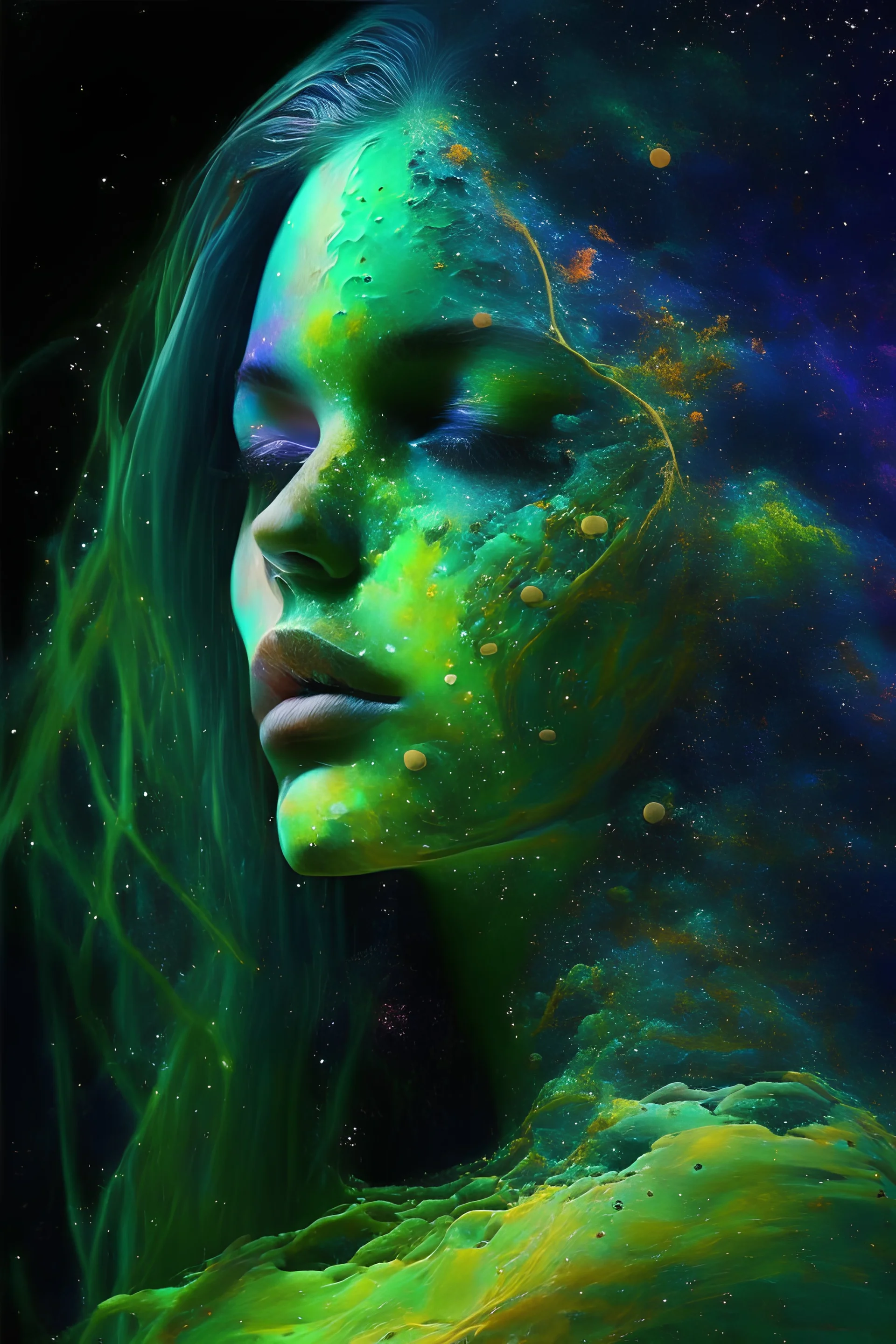 Algae mold colors beautiful girl universe galaxies of all colors