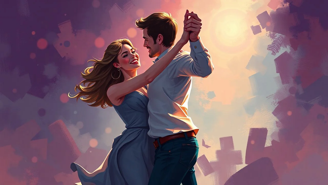 Man and woman in their thirties dancing swing, digital painting, Art