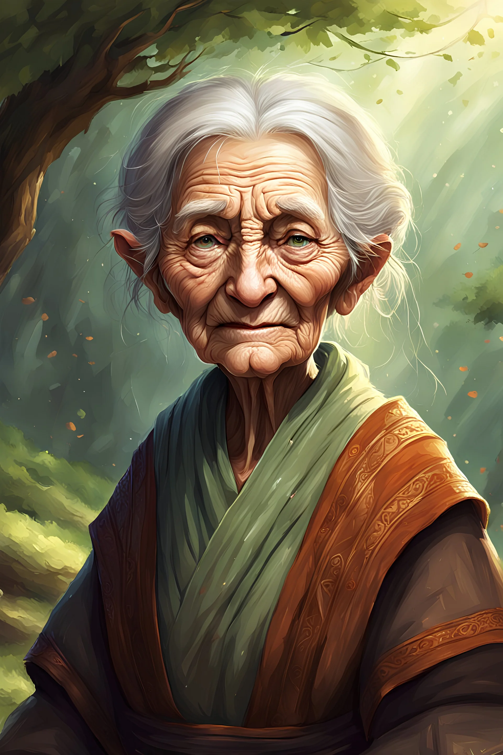 illustration {an old woman, villager, fantasy} digital art, semi-realistic, fantasy