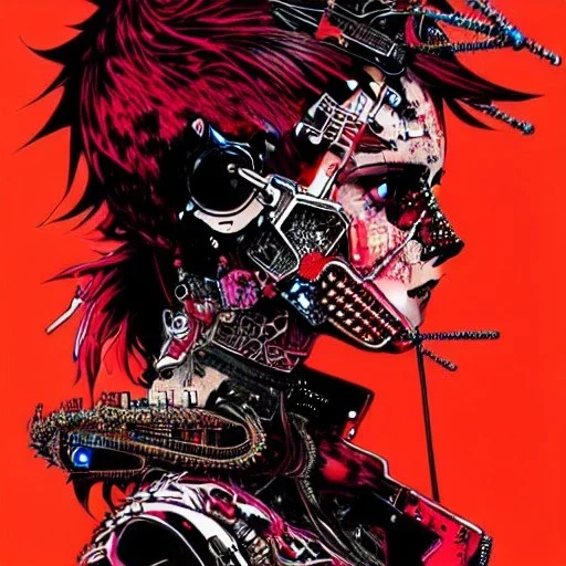 beautiful punk girl, hyper detailed, hyperdetailed, intricately detailed, illustration by <kilian eng> <Yoji Shinkawa>, darkred tones,