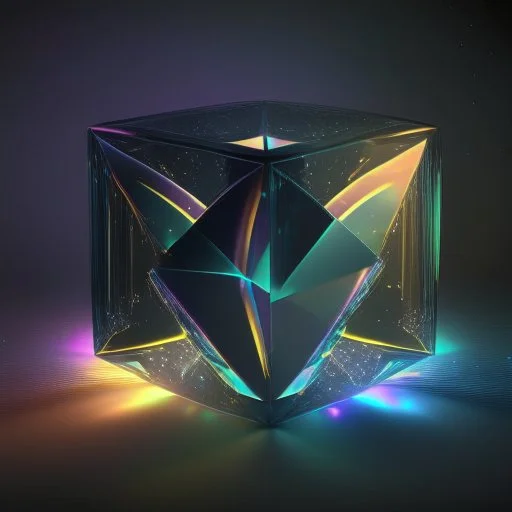 3d holographic geometric shape isolated on infinite dark background, glow, glass effect, 4k.