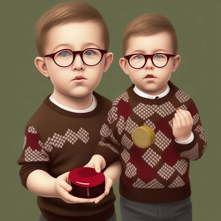 peter billingsley chubby kid with glasses, holding a ((Dark red))soap bar, ((brown))argyle sweater