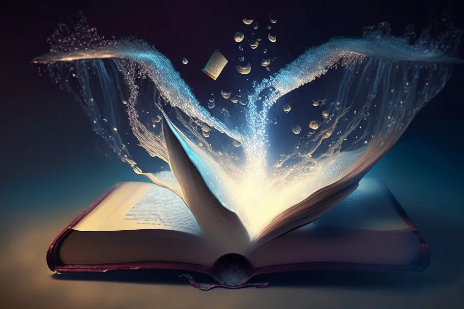 Floating magical book being held by magic