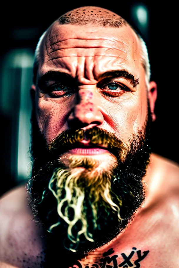 close up photography, dirty burly russian ugly strong chubby 56 years old man, bullneck, milk falling from above, splashing and dripping milk in the face, milk dripping on the beard, with dirty tank top, tattoo, serious eyes, manly chest, 35mm lens, natural light