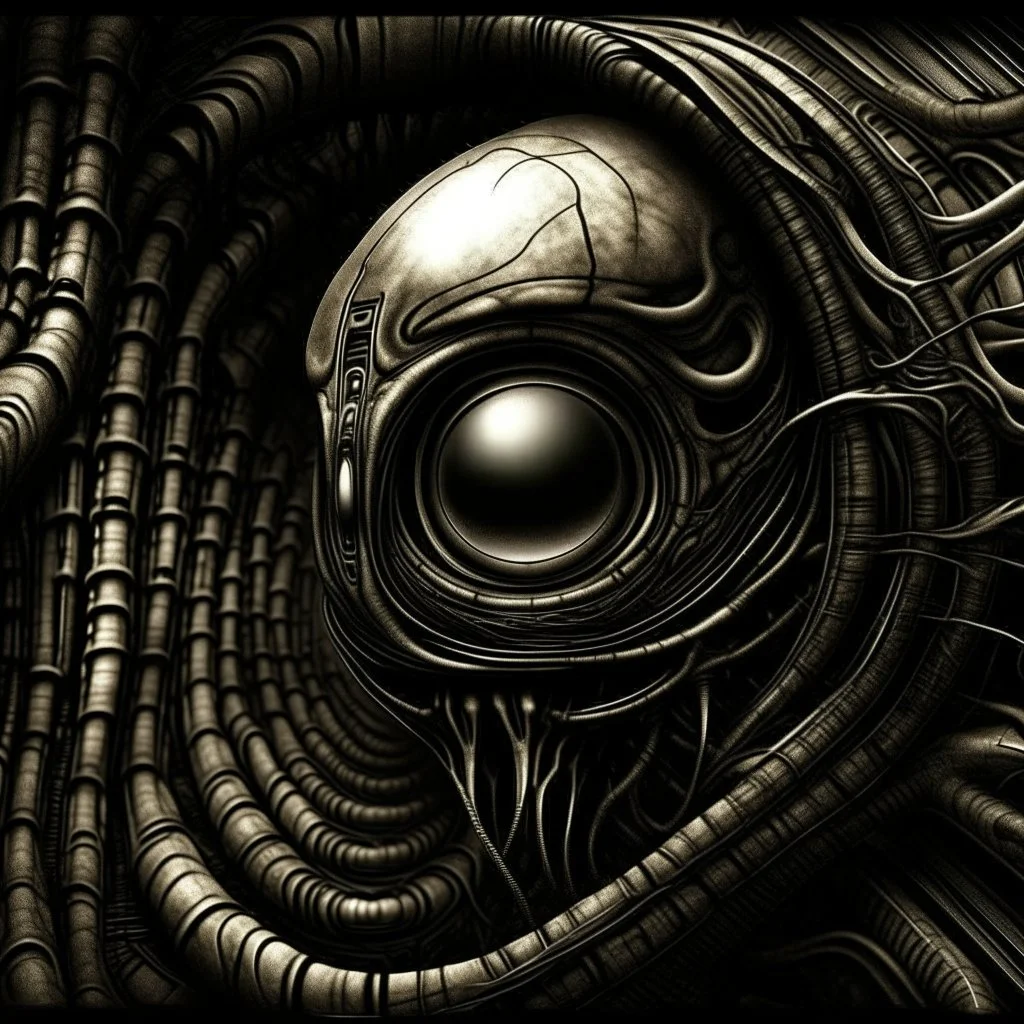 recursive alien worm eschatology, minimalist composition, by Lee Bontecou and H.R. Giger, abstract surreal art