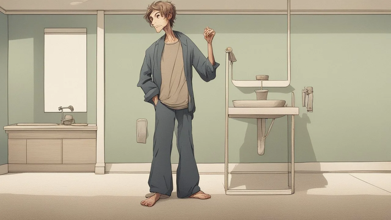 شخص جسمه عادي ووجه طولي ووضاصح عليه انو مسكين