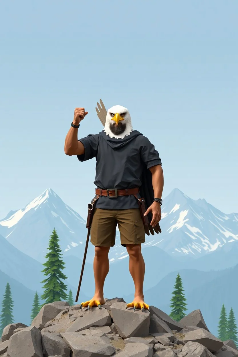 hi poly Mountain Eagle man T-pose just the character and simple background