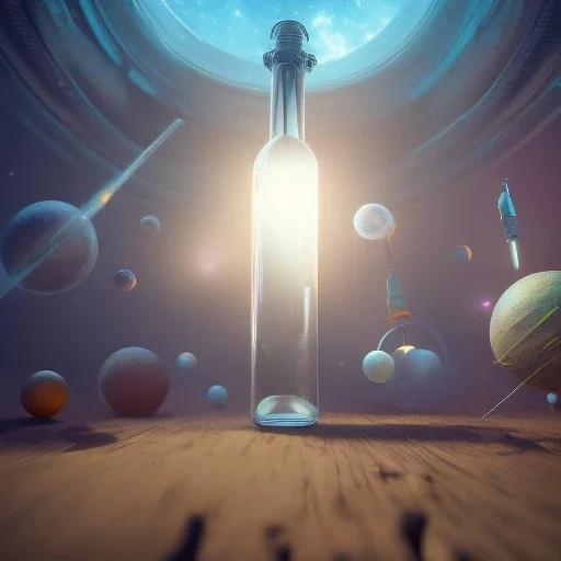 Space in bottle, realistic, unreal engine 5