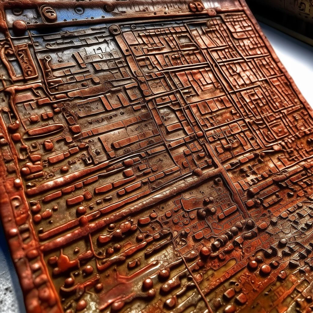 Create an image of old corrosion computer copper with strange runes