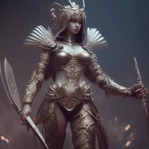 badass female goddess of war, very beautiful figure, wearing detailed,armor,object shadow,extraordinary, sharp focus,macro lens,intricate filigree metal design, full body portrait, cinematic, unreal engine 5, 8k, hyper realistic. Volumetric lighting, unreal engine 5 ,hyper elegant,hyperphotorealistic, epic composition,bokeh, cinematic lighting, hyperphotomaximalist, masterpiece,epic composition, motion blur. Glim lighting