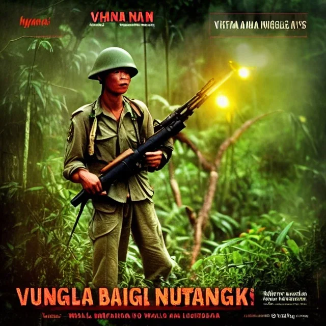 vietnam war. jungle. cd cover. bokeh. lens flare. warm lights. high detailed