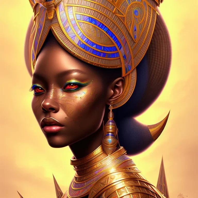 sango fantasy, fantasy magic, intricate, sharp focus, illustration, highly detailed, digital painting, concept art, matte, masterpiece head sexy view black African beauty black afro hair earth lady siver falcon head Egyptian princess pyramid background