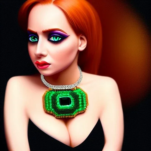 fullbody portrait of beautiful booty young busty atletic amazon Redhead woman with big eyes with big emeralds necklace by Anthony Devas 8k