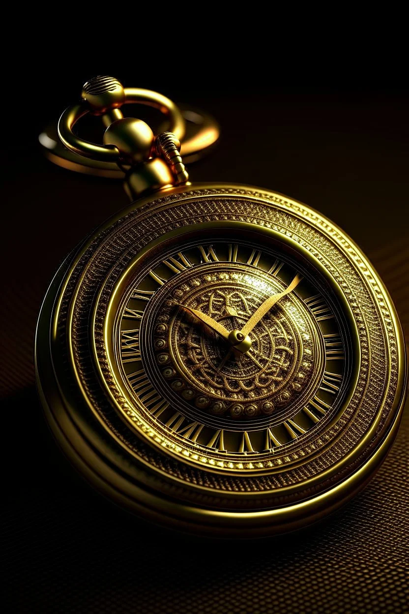 "Generate a high-resolution image of a vintage pocket watch with intricate gold detailing, placed on a rich mahogany background."