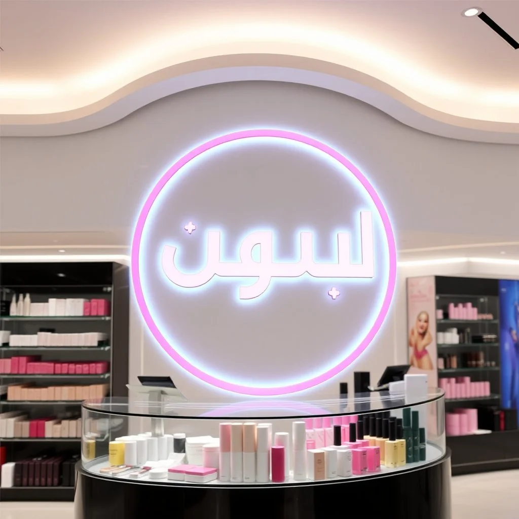 A logo with the name (مه رو) in the shape of a circle for a cosmetics store with a beautiful color theme