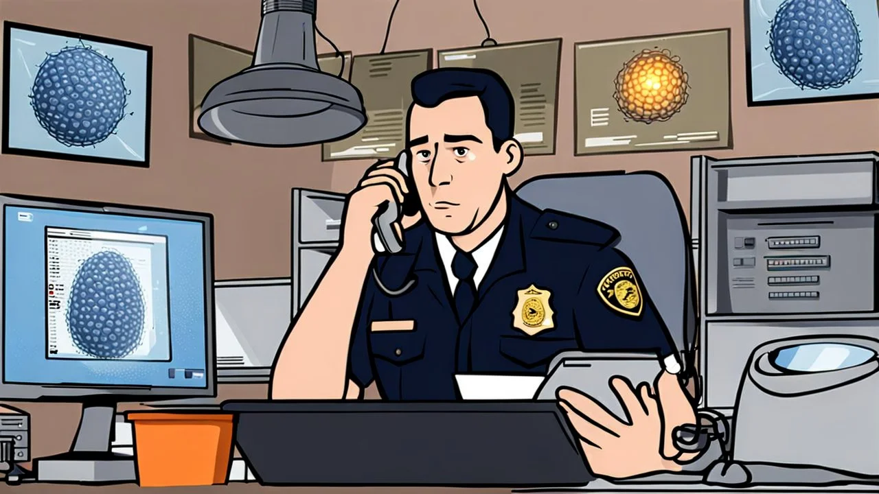 male cop dispatcher deals with evil virus hatching from the phone