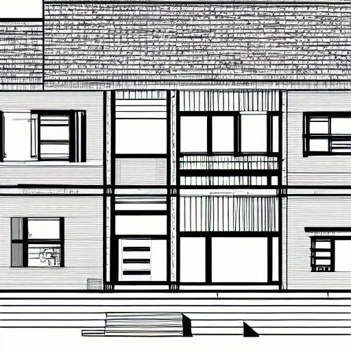 modern house section, in a city, architectural section drawing